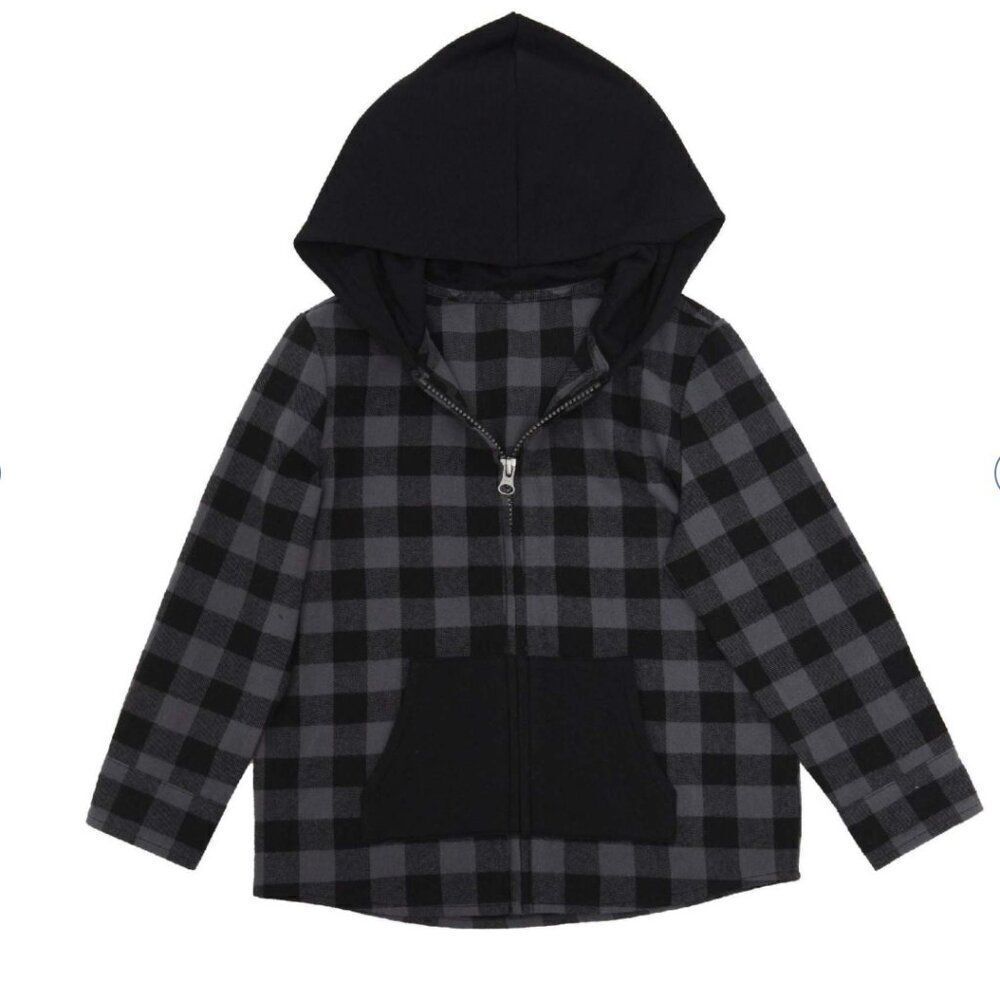 Andy and Evan Gray Plaid hooded zip up Flannel shirt sweatshirt NWT size 6